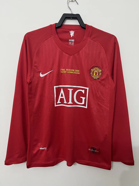 Manchester United 2007/08 Home Long Sleeve Champions League Edition Retro Jersey - front view