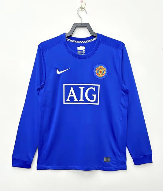 Manchester United 2008/09 Third Long Sleeve Blue Retro Jersey - front view