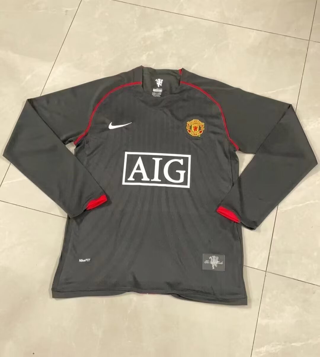 Manchester United 2007/08 Away Long Sleeve Black Retro Jersey - front view