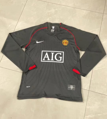 Manchester United 2007/08 Away Long Sleeve Black Retro Jersey - front view