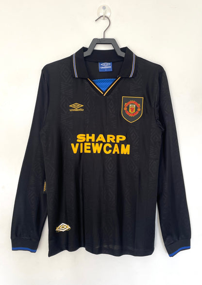 Manchester United 1993/94 Away Long Sleeve Black Retro Jersey - front view