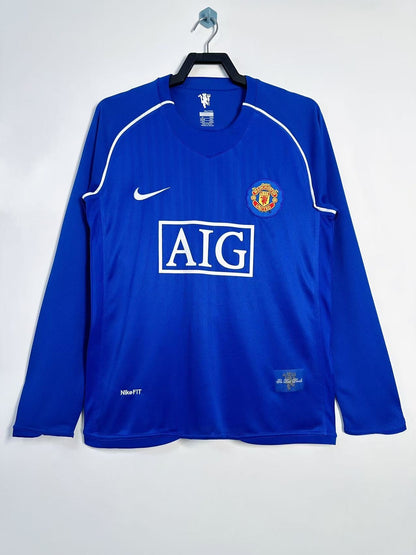 Manchester United 2007/08 Long Sleeve Blue Retro Goalkeeper Jersey - front view