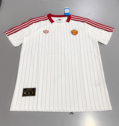 Manchester United 2025/26 White Red Three-Stripe Trim Retro T-Shirt - front view